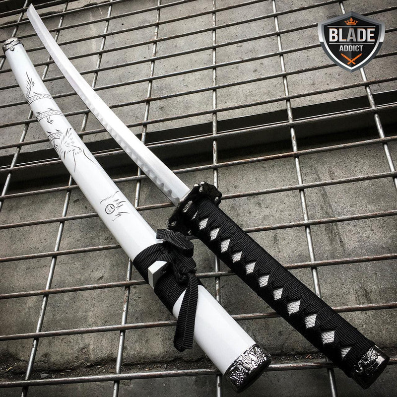 Japanese Samurai Sword KATANA High Carbon Steel Ninja Blade WHITE Dragon Tang - BLADE ADDICT