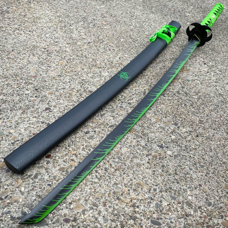 ZOMBIE HUNTER GREEN Katana NINJA SAMURAI Sword BIOHAZARD TSUBA - BLADE ADDICT