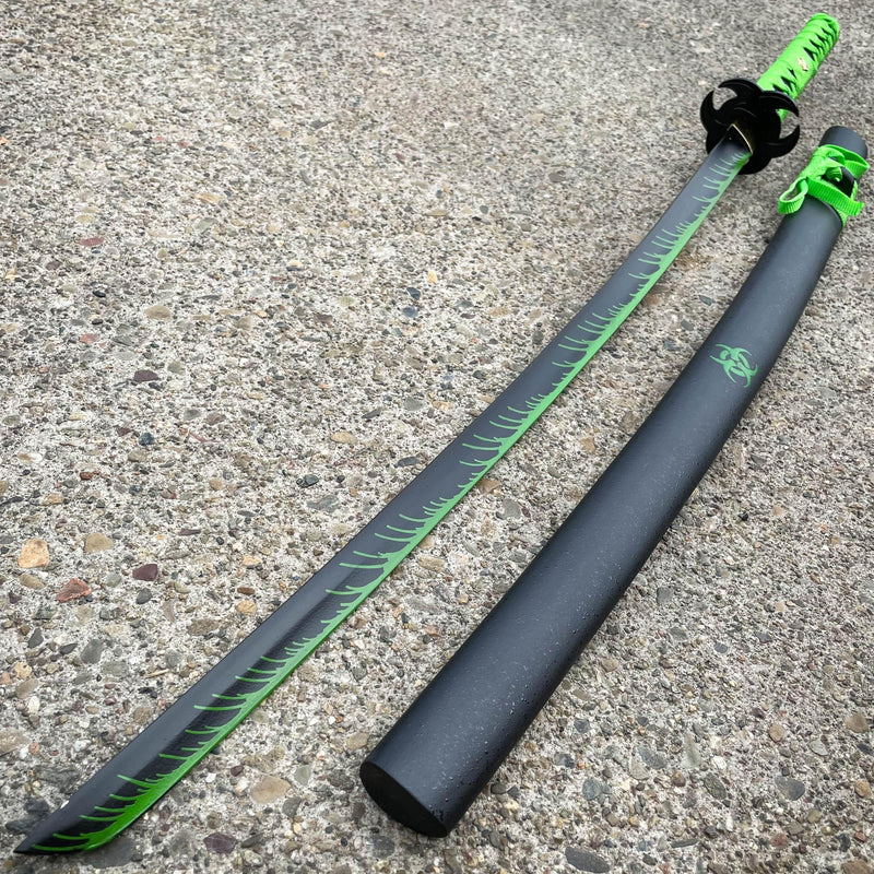 ZOMBIE HUNTER GREEN Katana NINJA SAMURAI Sword BIOHAZARD TSUBA - BLADE ADDICT