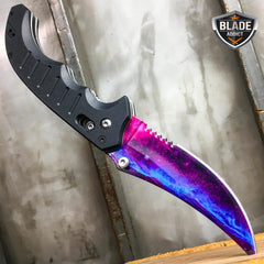3 PC CSGO Black Galaxy Gut Hook Fixed Blade Flipper Knife Karambit SET - BLADE ADDICT