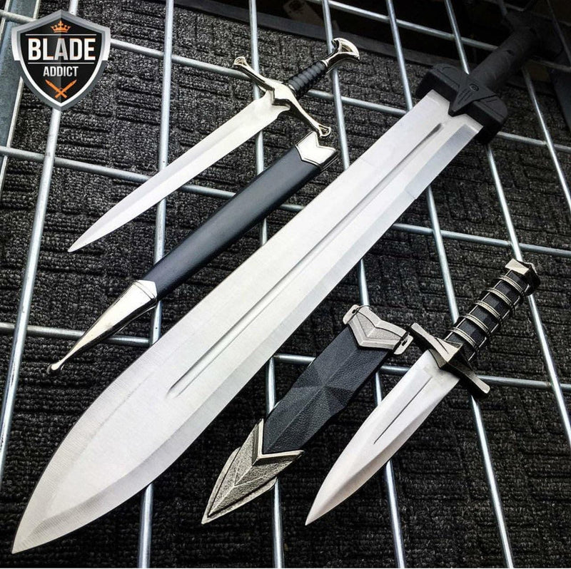 3PC FANTASY GLADIATOR ROMAN SWORD MACHETE KNIVES SET - BLADE ADDICT