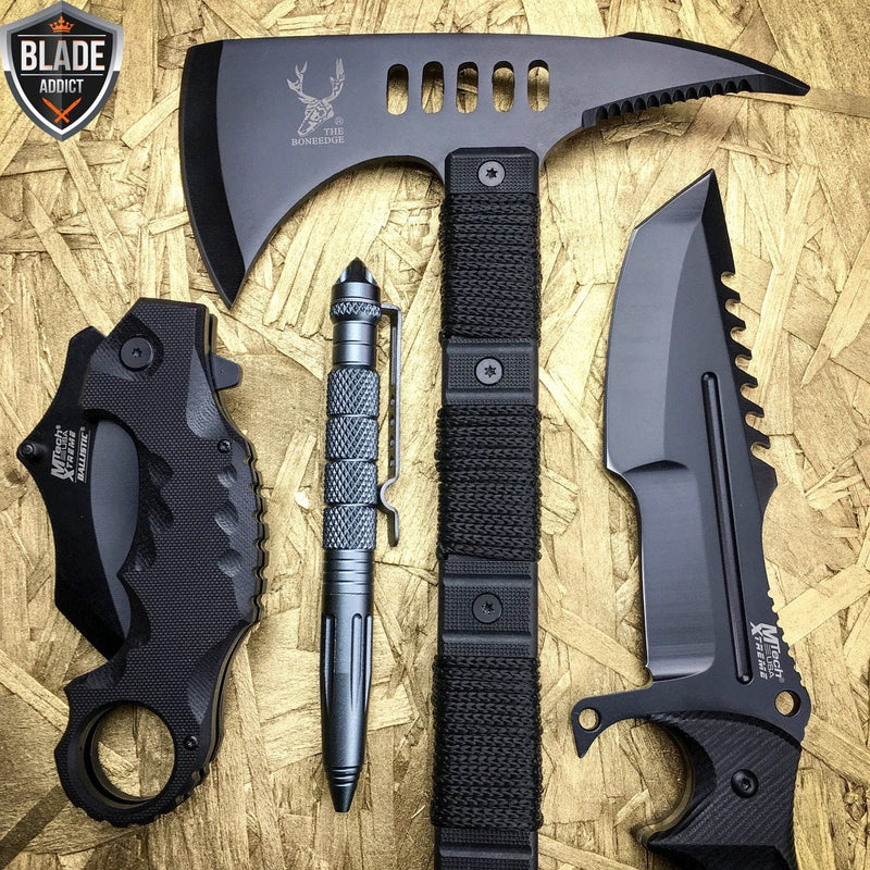 4PC Black Tactical Hunting Combat Set - BLADE ADDICT