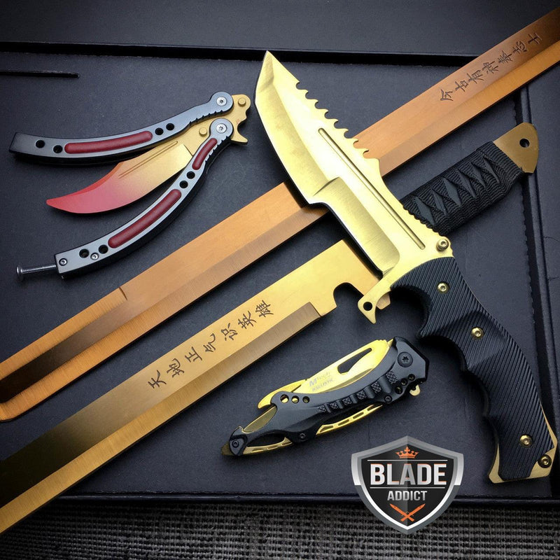 5PC Gold Tactical Knife Battle Set - BLADE ADDICT