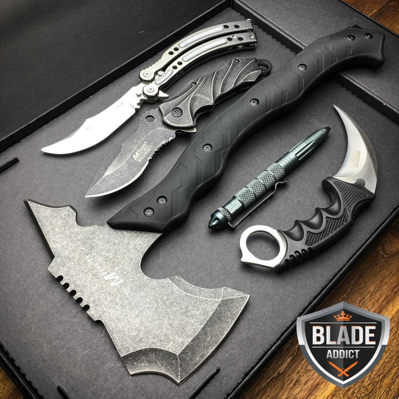 5PC Stonewashed Tactical Hunting Set - BLADE ADDICT