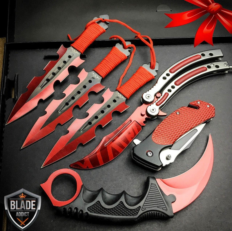 6PC RED TACTICAL SET - BLADE ADDICT