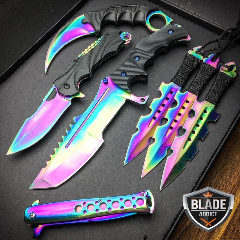 7 PC RAINBOW TITANIUM NINJA BATTLE SET - BLADE ADDICT