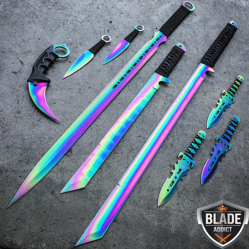 9PC RAINBOW TITANIUM NINJA BATTLE SET - BLADE ADDICT