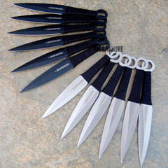 12PC Ninja Tactical Throwing Knife Set Black Silver - BLADE ADDICT