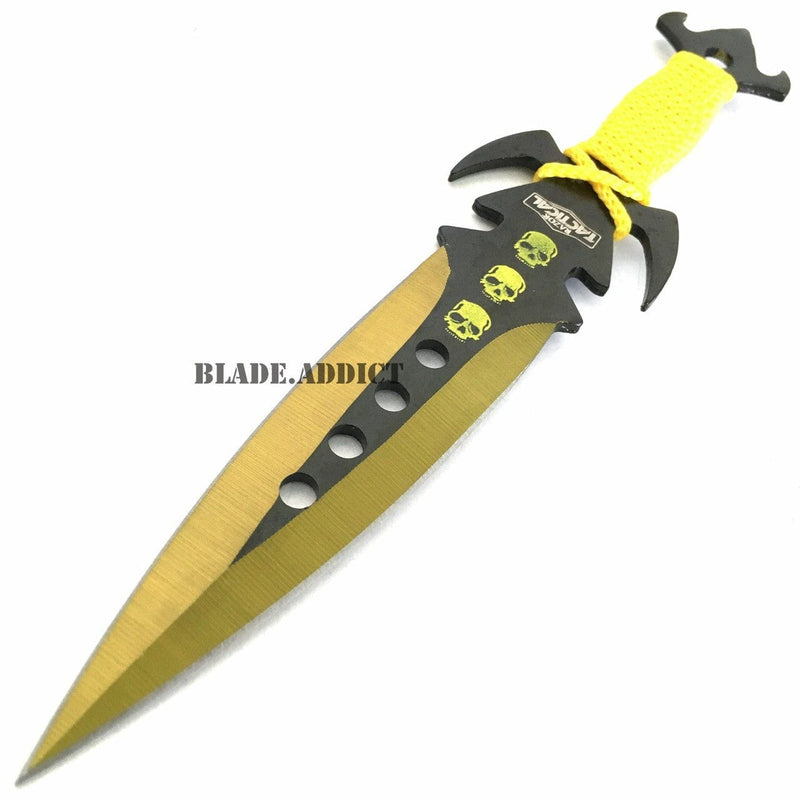 3Pc 7.5" Ninja Tactical Kunai Throwing Knife Set W/ Sheath GOLD - BLADE ADDICT