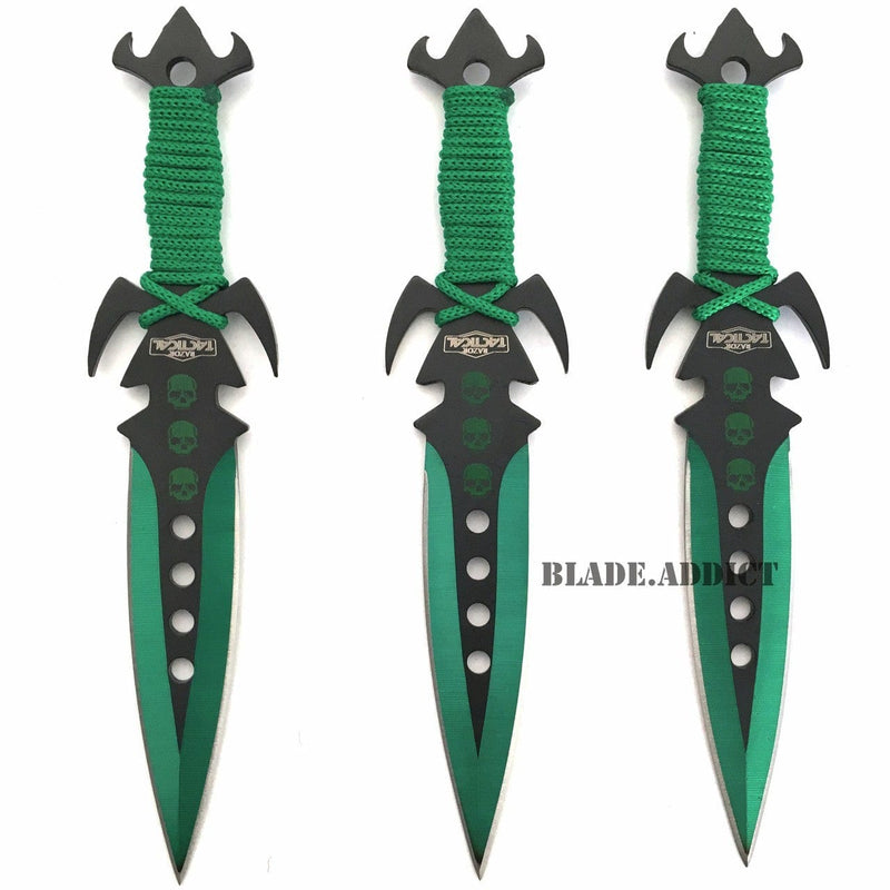 3Pc NINJA Kunai Throwing Knife Set W/Sheath GREEN - BLADE ADDICT
