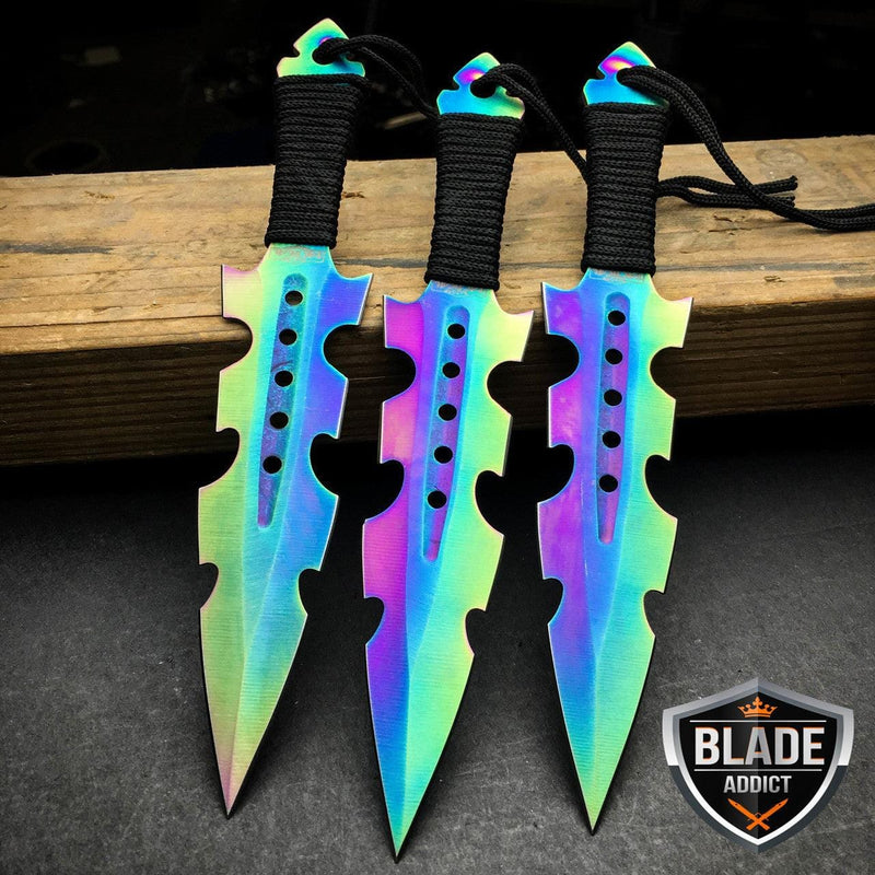 3PC Rainbow Fade Ninja Kunai Throwing Knives - BLADE ADDICT