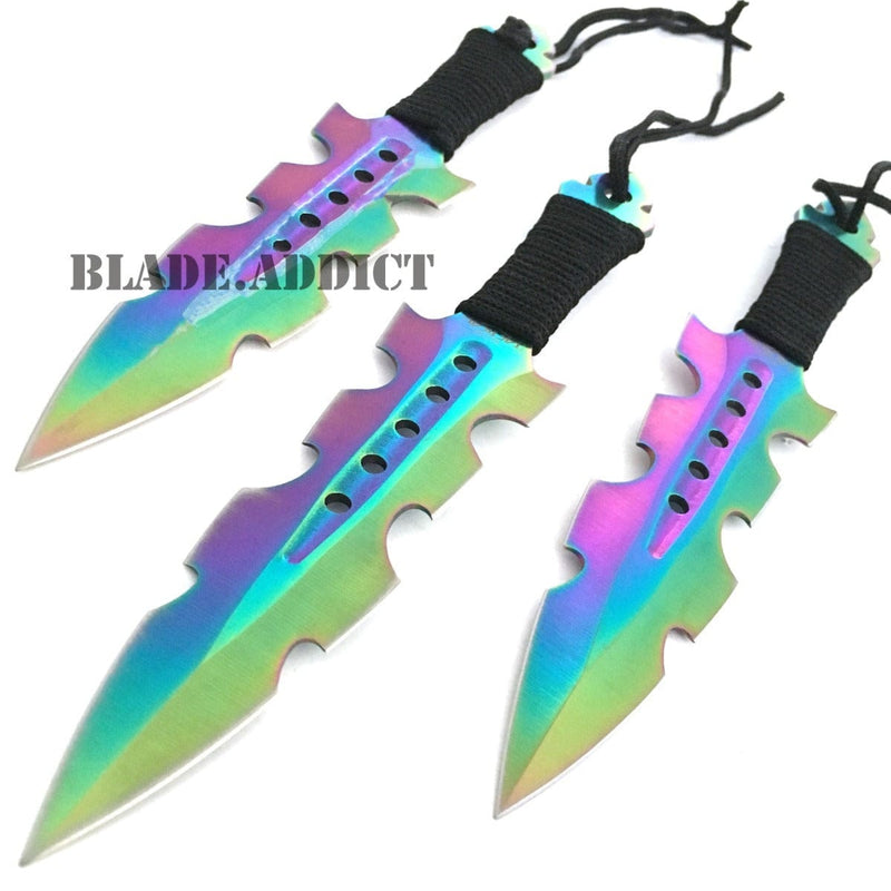 3PC Rainbow Fade Ninja Kunai Throwing Knives - BLADE ADDICT