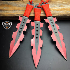 3PC Red Ninja Kunai Throwing Knives - BLADE ADDICT