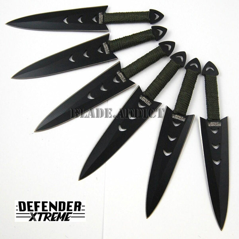 6pc SET Kunai 5.5 SPIDER Throwing Knives NINJA Black DAGGER Hunting W/  Case