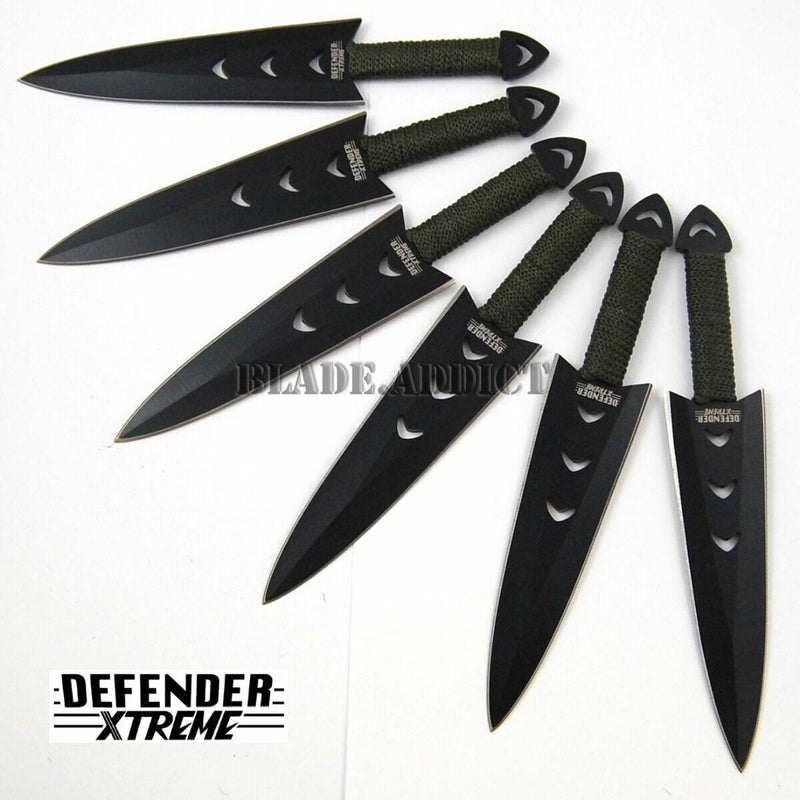 6pc SET 5.5 Black Kunai Throwing Knives Ninja Knife Fixed Blade Dagger  w/Sheath