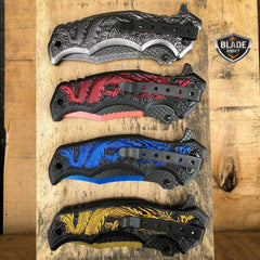 Heavy Duty DRAGON Tactical Spring Assisted Open Folding Pocket Knife - BLADE ADDICT