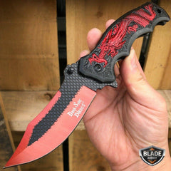Heavy Duty DRAGON Tactical Spring Assisted Open Folding Pocket Knife Red - BLADE ADDICT