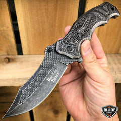 Heavy Duty DRAGON Tactical Spring Assisted Open Folding Pocket Knife Stonewash - BLADE ADDICT