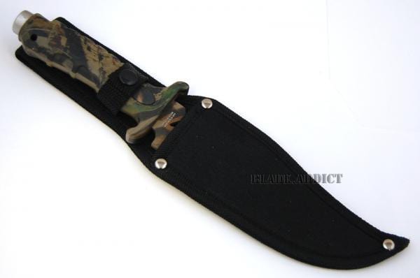 10.5" CAMO COMBAT BOWIE HUNTING KNIFE Survival Military Fixed Blade - BLADE ADDICT