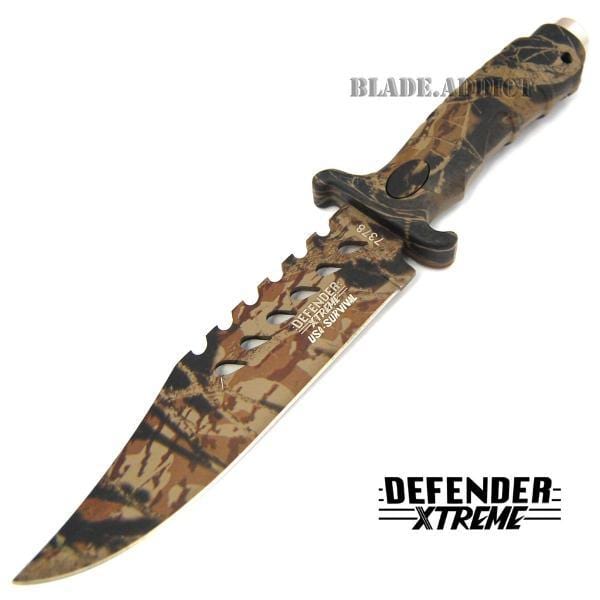 10.5" CAMO COMBAT BOWIE HUNTING KNIFE Survival Military Fixed Blade - BLADE ADDICT