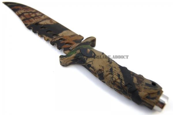 10.5" CAMO COMBAT BOWIE HUNTING KNIFE Survival Military Fixed Blade - BLADE ADDICT