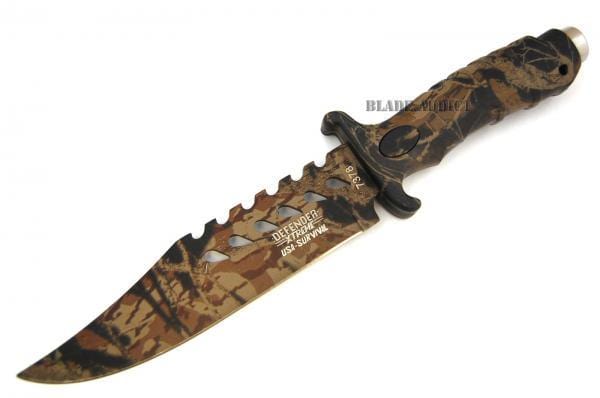 10.5" CAMO COMBAT BOWIE HUNTING KNIFE Survival Military Fixed Blade - BLADE ADDICT