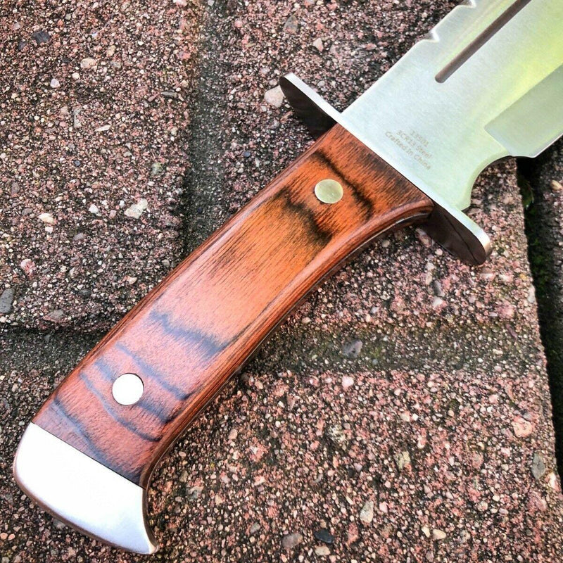 19" Full Tang HUNTING MACHETE KNIFE w/ SHEATH Fixed Blade Wood Handle - BLADE ADDICT