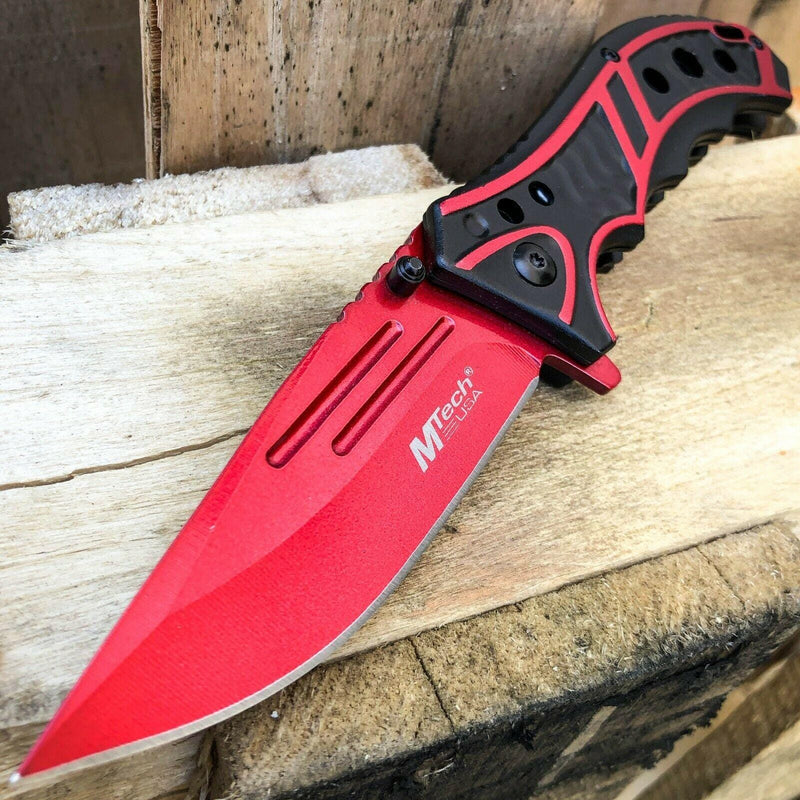 8.25 M-Tech Red Spring OPEN Assisted Tactical Folding Pocket Knife - BLADE ADDICT