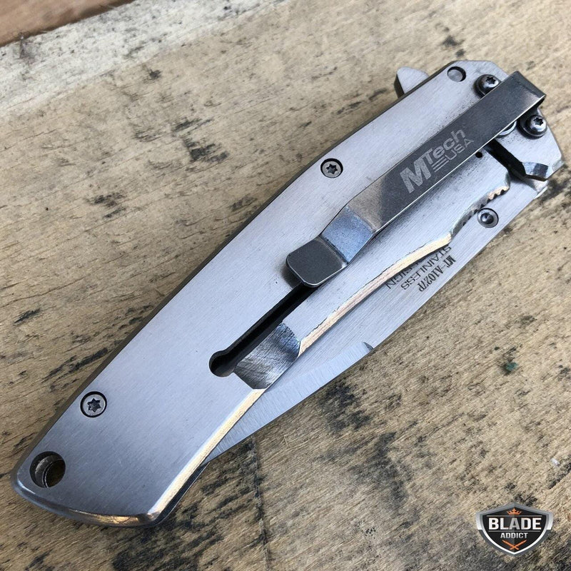 8" MTech American Flag Skull Spring Assisted Open Folding Pocket Knife - BLADE ADDICT