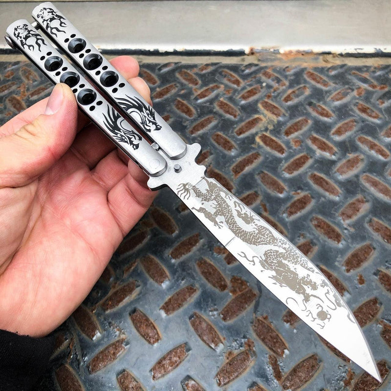 Silver Dragon Striker Balisong Butterfly Knife - BLADE ADDICT