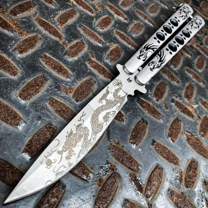 Silver Dragon Striker Balisong Butterfly Knife - BLADE ADDICT