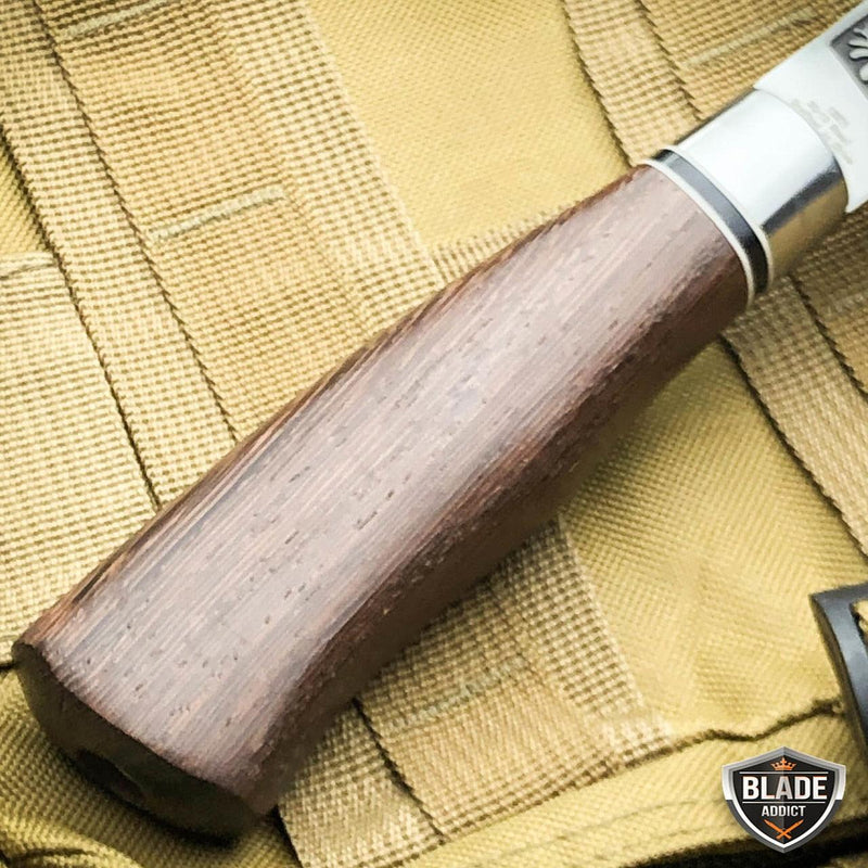 10.5'' Outdoor Fishing Fixed Blade w/ Wood Handle + Nylon Sheath - BLADE ADDICT