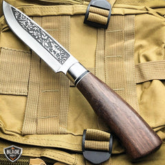 10.5'' Outdoor Fishing Fixed Blade w/ Wood Handle + Nylon Sheath - BLADE ADDICT