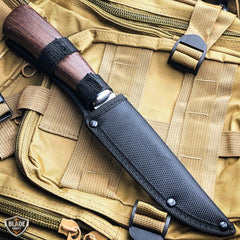 10.5'' Outdoor Fishing Fixed Blade w/ Wood Handle + Nylon Sheath - BLADE ADDICT