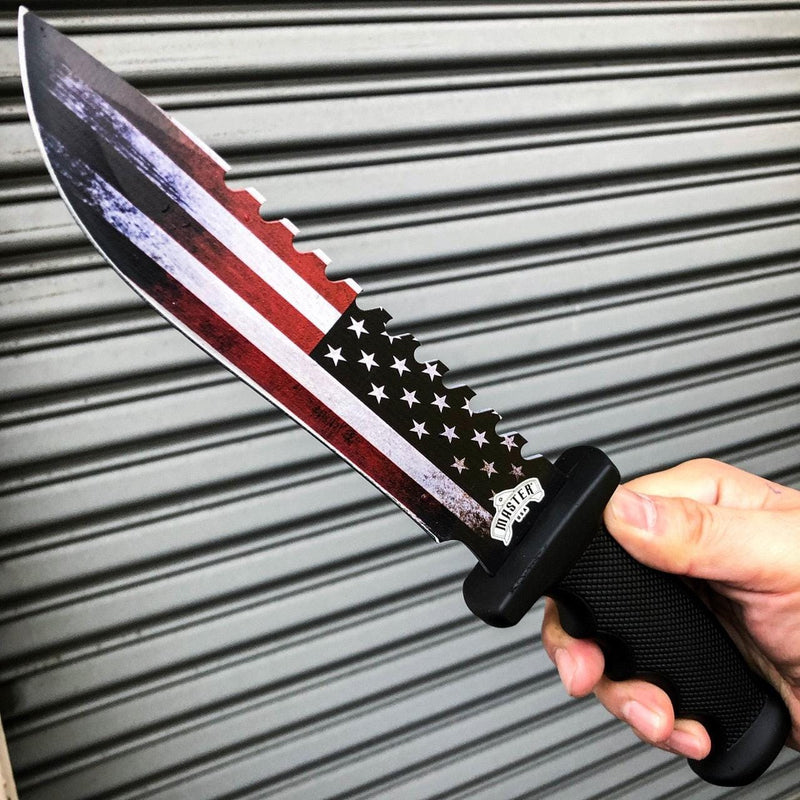 12.5 Military Tactical USA AMERICAN FLAG Fixed Blade Bowie Knife - BLADE ADDICT