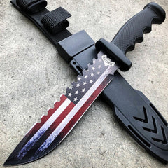 12.5 Military Tactical USA AMERICAN FLAG Fixed Blade Bowie Knife - BLADE ADDICT