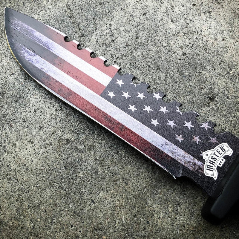 12.5 Military Tactical USA AMERICAN FLAG Fixed Blade Bowie Knife - BLADE ADDICT