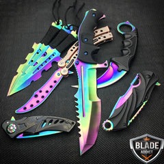 8 PC Titanium Ninja Tactical Survival Knife Set Rainbow - BLADE ADDICT