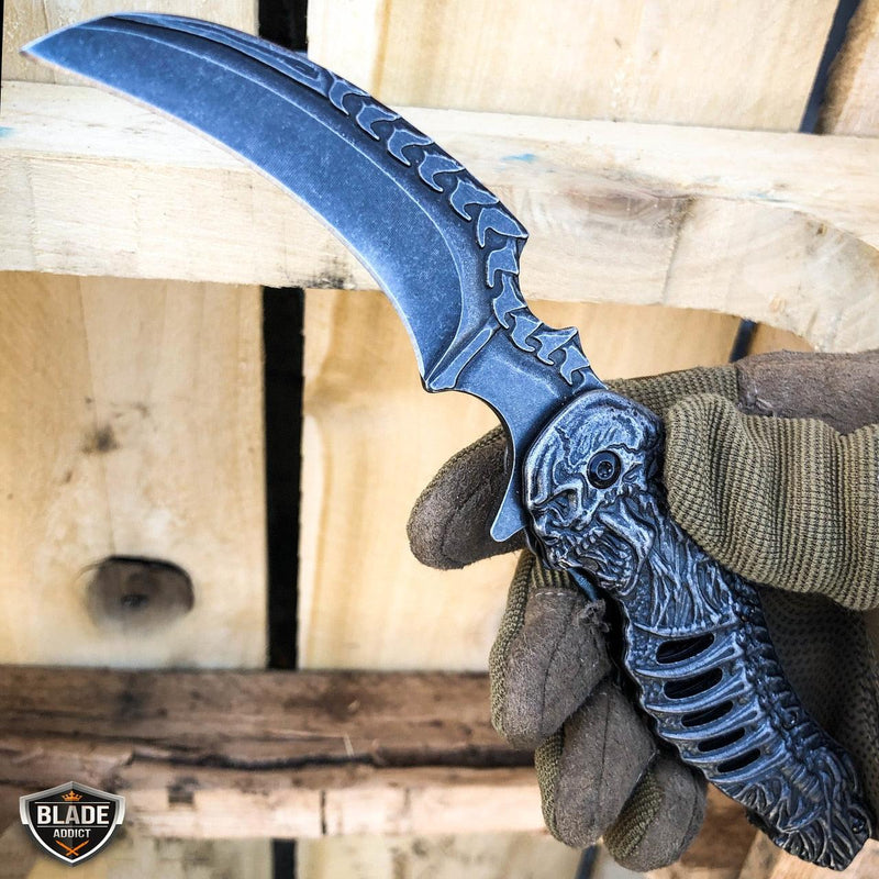8.25'' Spring Assisted Folding Blade TACTICAL DEATH CLAW Pocket Knife GRIM REAPER - BLADE ADDICT