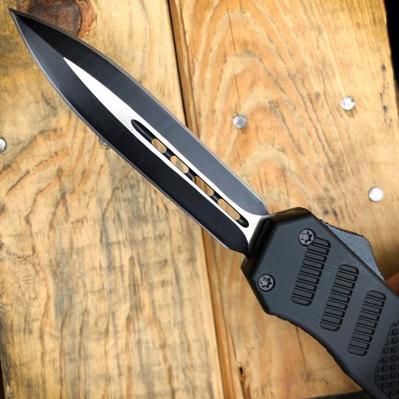 Black Tactical OTF Knife - Spring-Assisted Switchblade - Double