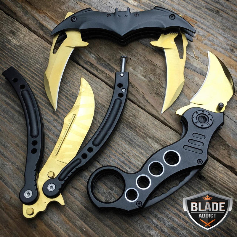 3PC BAT GOLD KNIFE SET - BLADE ADDICT
