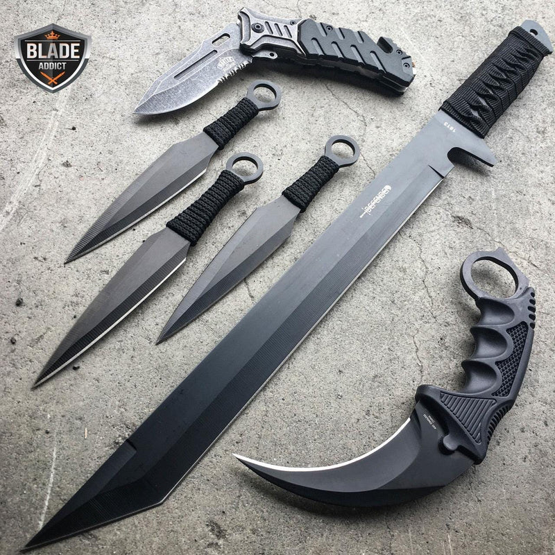 6PC BLACK TACTICAL FLASH SALE SET - BLADE ADDICT