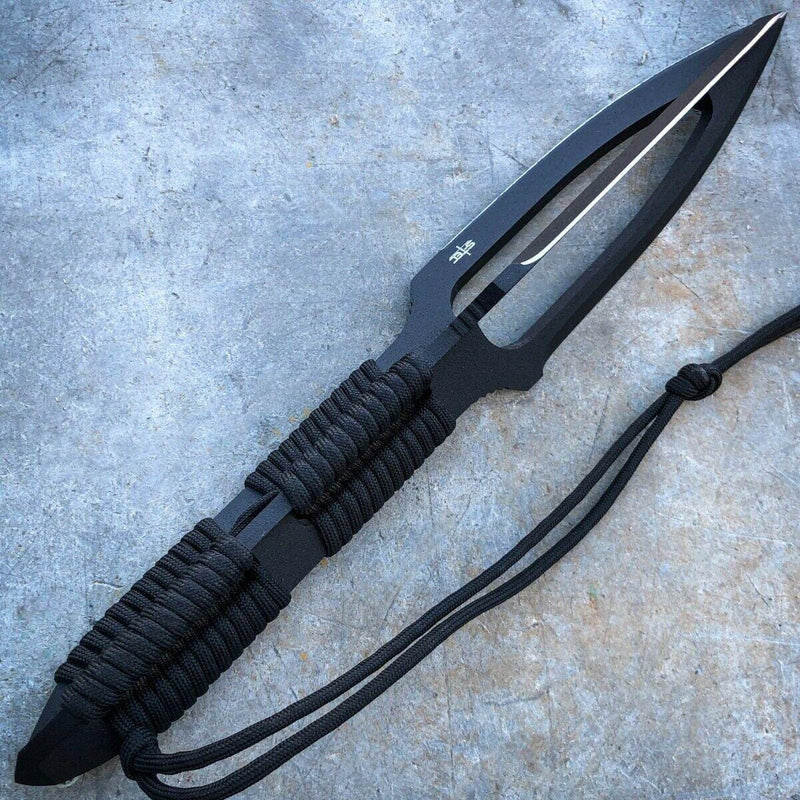 12" Military Tactical Full Tang Fixed Blade Black Tri-Edged Spear Head - BLADE ADDICT