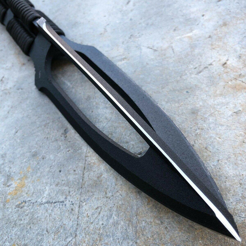 12" Military Tactical Full Tang Fixed Blade Black Tri-Edged Spear Head - BLADE ADDICT