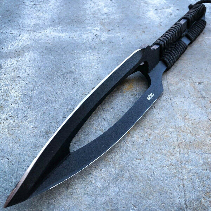 12" Military Tactical Full Tang Fixed Blade Black Tri-Edged Spear Head - BLADE ADDICT