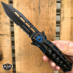TAC FORCE Spring Assisted Open TANTO Folding Tactical Pocket Knife Black w/ Blue - BLADE ADDICT